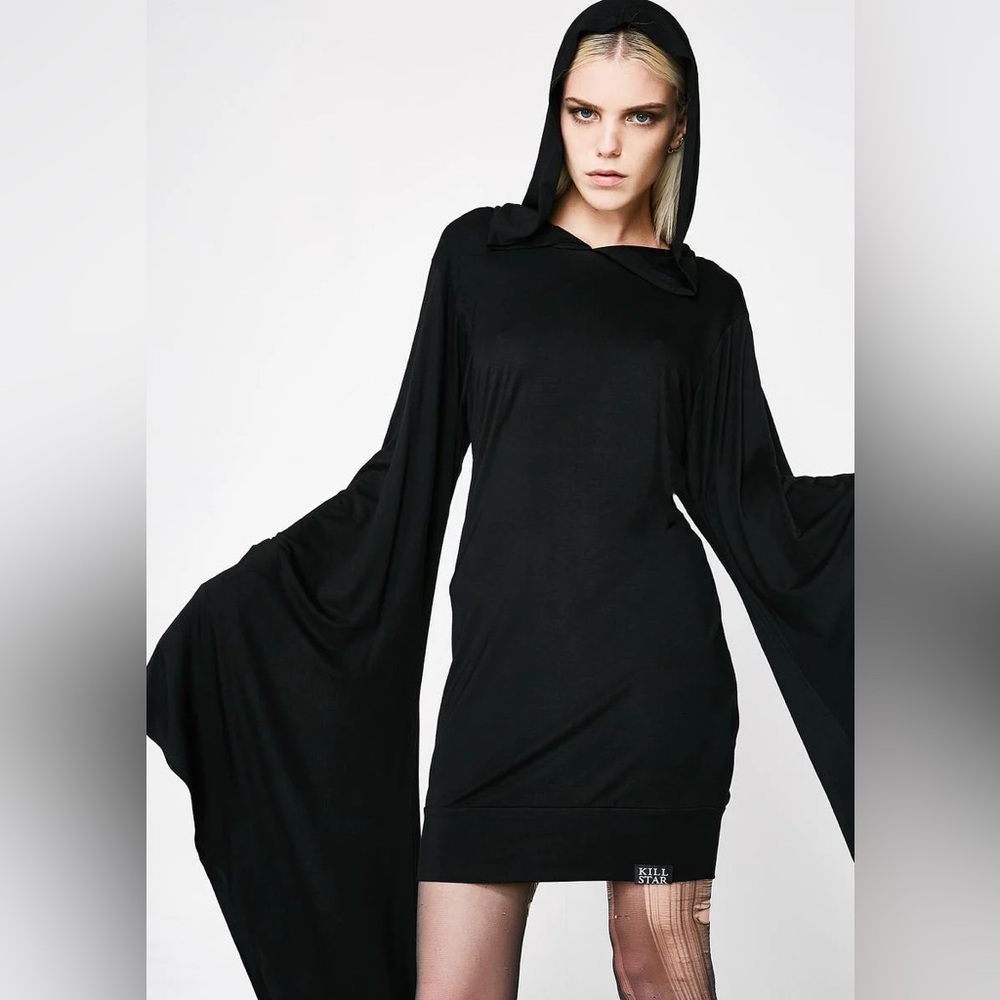 Killstar Sorcery Black Hooded Bell-Sleeve Dress